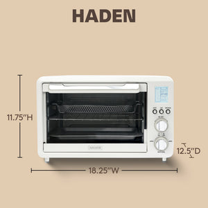 Haden Countertop 6 Slice Toaster Oven Air Fryer Combo for Kitchen, Ivory/Chrome