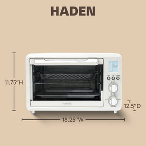 Haden Countertop 6 Slice Toaster Oven Air Fryer Combo for Kitchen, Ivory/Chrome