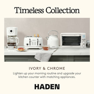 Haden Countertop 6 Slice Toaster Oven Air Fryer Combo for Kitchen, Ivory/Chrome