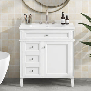 Bathroom Vanity With Top Sink, Modern Bathroom Storage Cabinet With 2 Drawers And A Tip-Out Drawer