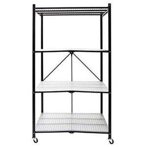 Origami 4 Tier Folding Storage Rack w/ Set of 4 Magnetic Wire Shelf Liners, Gray