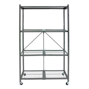 Origami 4 Tier Folding Storage Rack w/ Set of 4 Magnetic Wire Shelf Liners, Gray