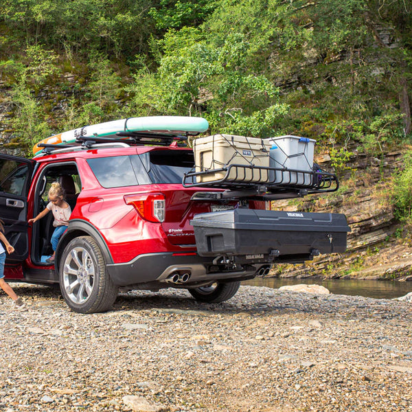 Yakima EXO SwingBase Hitch Base Rack with GearLocker Cargo Box and TopShelf Rack