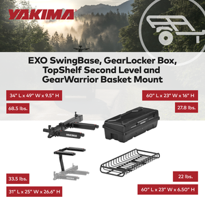 Yakima EXO SwingBase, GearLocker Box, TopShelf Rack and GearWarrior Basket Mount