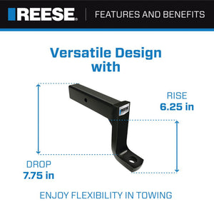 Reese Trailer Hitch Ball Mount, 2.5" Receiver, 7.75" Drop, 13000 lbs, Black