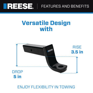 REESE Trailer Hitch Ball Mount, Fits 2.5" Receiver, 5" Drop, 13,000 lbs, Black