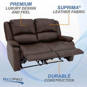 RecPro Charles 58 Inch Recliner Sofa RV Faux Leather Lounge Furniture, Mahogany - TRAPSKI