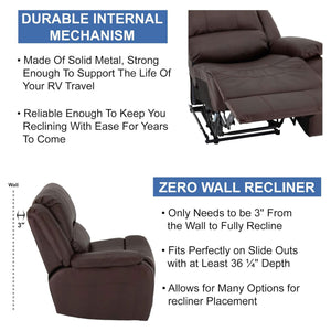 RecPro Charles 58 Inch Recliner Sofa RV Faux Leather Lounge Furniture, Mahogany - TRAPSKI