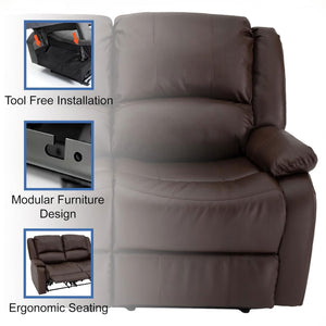 RecPro Charles 58 Inch Recliner Sofa RV Faux Leather Lounge Furniture, Mahogany - TRAPSKI