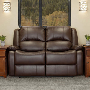 RecPro Charles 58 Inch Recliner Sofa RV Faux Leather Lounge Furniture, Mahogany - TRAPSKI