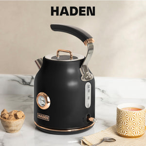 Haden Dorset 1.7L Electric Water Kettle & 12 Cup Coffee Maker, Black & Copper