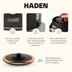 Haden Dorset Electric Water Kettle & 4 Slice Wide Slot Toaster, Black & Copper