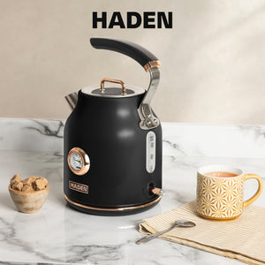 Haden Dorset Electric Water Kettle & 4 Slice Wide Slot Toaster, Black & Copper