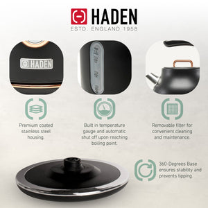 Haden Dorset Electric Water Kettle & 4 Slice Wide Slot Toaster, Black & Copper