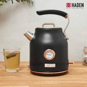 Haden Dorset Electric Water Kettle & 4 Slice Wide Slot Toaster, Black & Copper