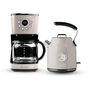 Haden 12 Cup Coffee Maker & Dorset 1.7L Electric Water Kettle, Putty & Chrome