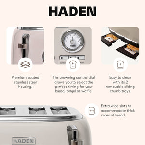 Haden Dorset 12 Cup Coffee Maker & 4 Slice Wide Slot Toaster, Putty & Chrome - TRAPSKI