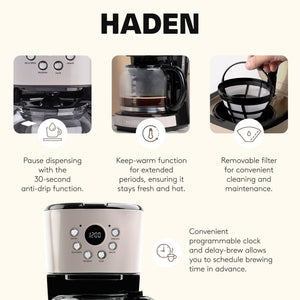 Haden Dorset 12 Cup Coffee Maker & 4 Slice Wide Slot Toaster, Putty & Chrome - TRAPSKI