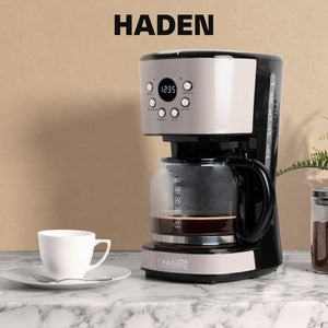 Haden Dorset 12 Cup Coffee Maker & 4 Slice Wide Slot Toaster, Putty & Chrome - TRAPSKI