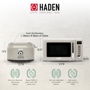Haden Countertop Microwave & Dorset 2 Slice Wide Slot Toaster, Putty & Chrome