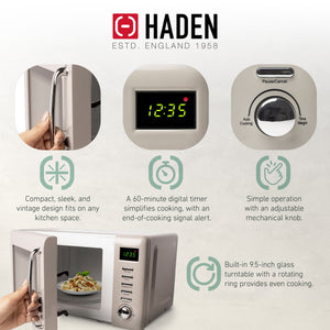 Haden Countertop Microwave & Dorset 2 Slice Wide Slot Toaster, Putty & Chrome