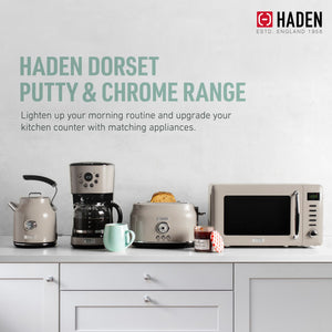 Haden Countertop Microwave & Dorset 2 Slice Wide Slot Toaster, Putty & Chrome