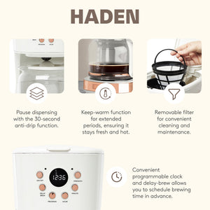 Haden 12 Cup Coffee Maker & Heritage 1.7 Liter Electric Kettle, Ivory & Copper