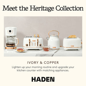 Haden 12 Cup Coffee Maker & Heritage 1.7 Liter Electric Kettle, Ivory & Copper