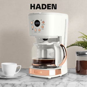 Haden 12 Cup Coffee Maker & Heritage 1.7 Liter Electric Kettle, Ivory & Copper