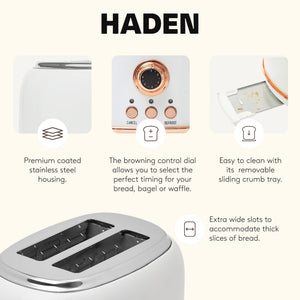 Haden Heritage 2 Slice Wide Slot Toaster & 12 Cup Coffee Maker, Ivory & Copper - TRAPSKI