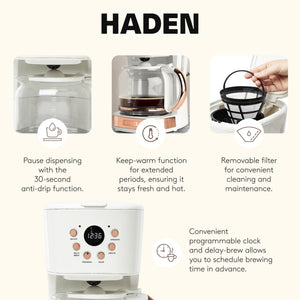 Haden Heritage 2 Slice Wide Slot Toaster & 12 Cup Coffee Maker, Ivory & Copper - TRAPSKI