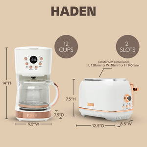 Haden Heritage 2 Slice Wide Slot Toaster & 12 Cup Coffee Maker, Ivory & Copper - TRAPSKI