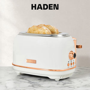 Haden Heritage 2 Slice Wide Slot Toaster & 12 Cup Coffee Maker, Ivory & Copper - TRAPSKI