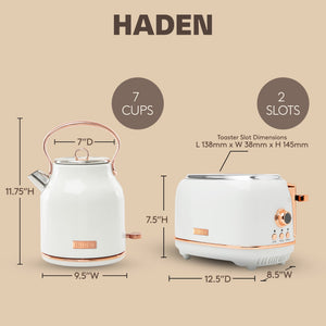 Haden Heritage 2 Slice Wide Slot Toaster & Electric Water Kettle, Ivory & Copper - TRAPSKI