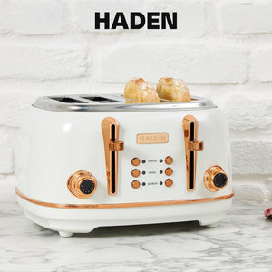 Haden Heritage 4 Slice Wide Slot Toaster & 12 Cup Coffee Maker, Ivory & Copper
