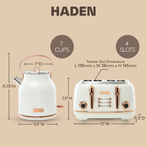 Haden Heritage 4 Slice Wide Slot Toaster & Electric Water Kettle, Ivory & Copper