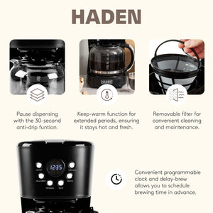 Haden 12 Cup Coffee Maker & Heritage 2 Slice Wide Slot Toaster, Black & Chrome