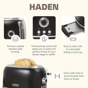 Haden Heritage 2 Slice Wide Slot Toaster & Electric Water Kettle, Black & Chrome