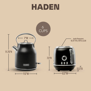 Haden Heritage 2 Slice Wide Slot Toaster & Electric Water Kettle, Black & Chrome