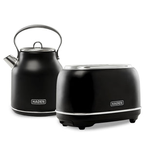 Haden Heritage 2 Slice Wide Slot Toaster & Electric Water Kettle, Black & Chrome