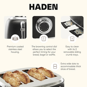Haden Heritage 4 Slice Wide Slot Toaster & 12 Cup Coffee Maker, Black & Chrome - TRAPSKI