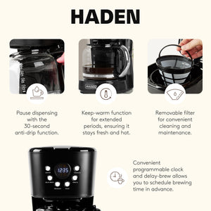 Haden Heritage 4 Slice Wide Slot Toaster & 12 Cup Coffee Maker, Black & Chrome - TRAPSKI