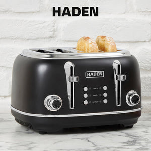 Haden Heritage 4 Slice Wide Slot Toaster & 12 Cup Coffee Maker, Black & Chrome - TRAPSKI