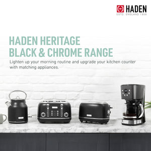 Haden Heritage 4 Slice Wide Slot Toaster & 12 Cup Coffee Maker, Black & Chrome