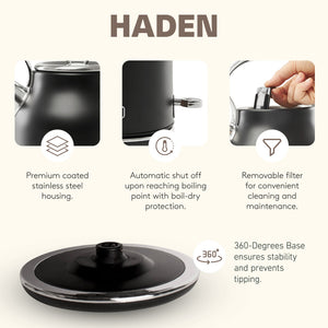 Haden Heritage 4 Slice Wide Slot Toaster & Electric Water Kettle, Black & Chrome