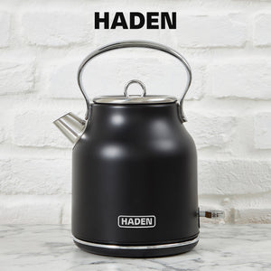 Haden Heritage 4 Slice Wide Slot Toaster & Electric Water Kettle, Black & Chrome