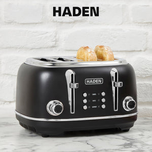Haden Heritage 4 Slice Wide Slot Toaster & Electric Water Kettle, Black & Chrome