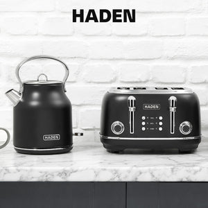 Haden Heritage 4 Slice Wide Slot Toaster & Electric Water Kettle, Black & Chrome