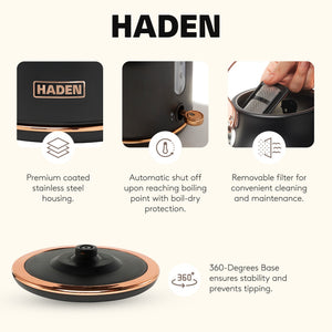 Haden Heritage 1.7 Liter Electric Kettle & 12 Cup Coffee Maker, Black & Copper