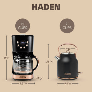 Haden Heritage 1.7 Liter Electric Kettle & 12 Cup Coffee Maker, Black & Copper